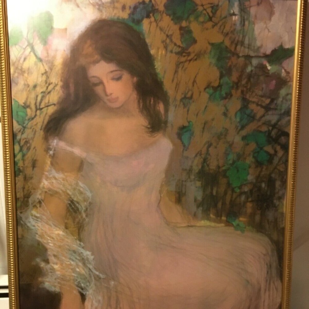 Framed Pink Lady Gold Leaf Floral Poster